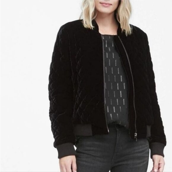 Banana Republic Diamond Quilted Crushed Velvet Bomber Jacket in Black - Picture 1 of 12